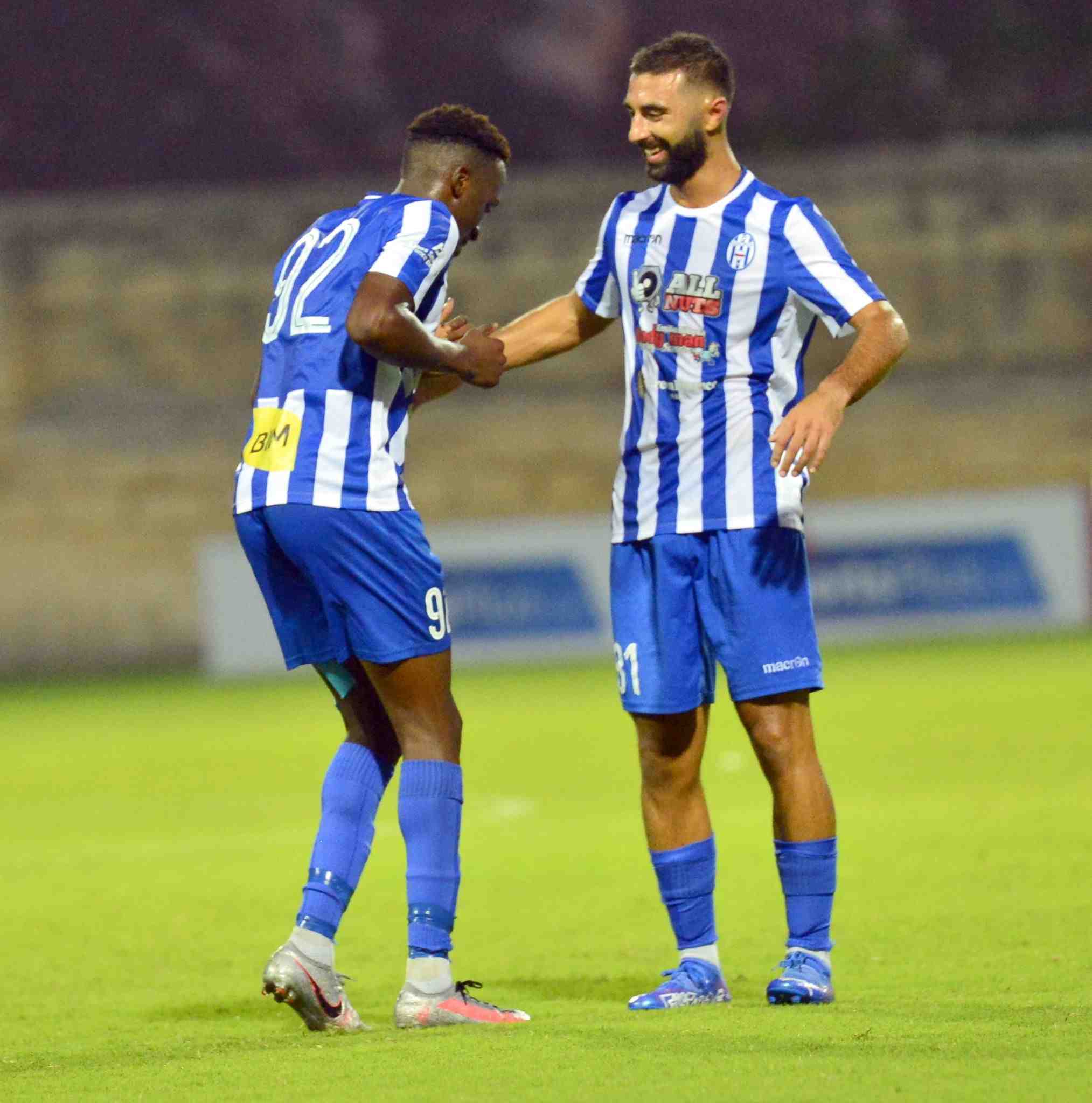 Abdul Abdeen celebrating in style his first goal of the season.